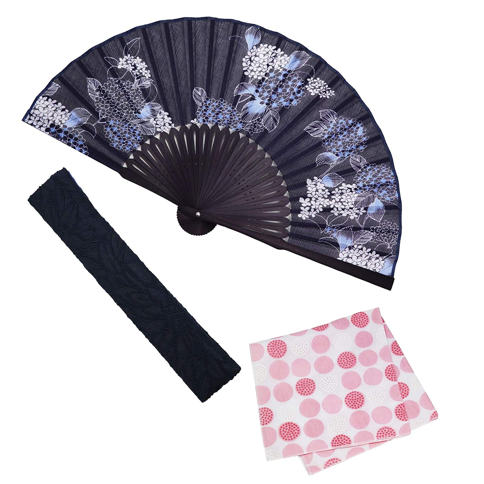 

Stylish Business Fan Set with Fan Case and Handkerchief Bloom Hydrangea [Osaka Choseido] Women s -