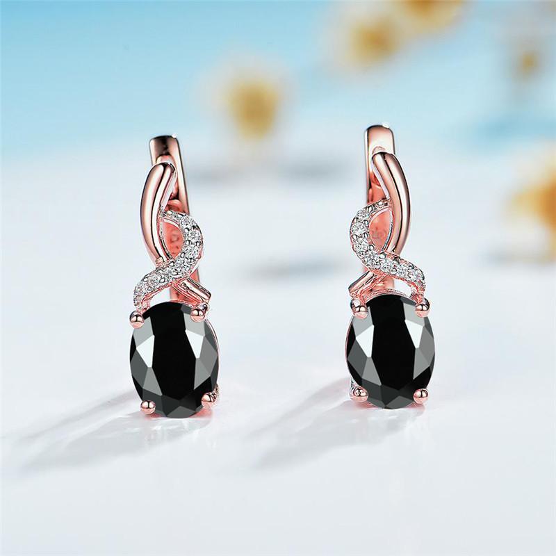 Classic Red Oval Zircon Multicolor Crystal Birthstone Hoop Earrings Champagne Gold Color Wedding  For Women