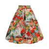 Damen-Midirock mit hoher Taille, Schleifendekor, großer Saum, Rock mit Reißverschluss, Blumendruck, plissierter Retrorock, wadenlanger Rock