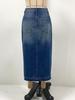 High Waist Washed Denim Slit Skirt - Slim Fit, Mid-length Retro Style for Women