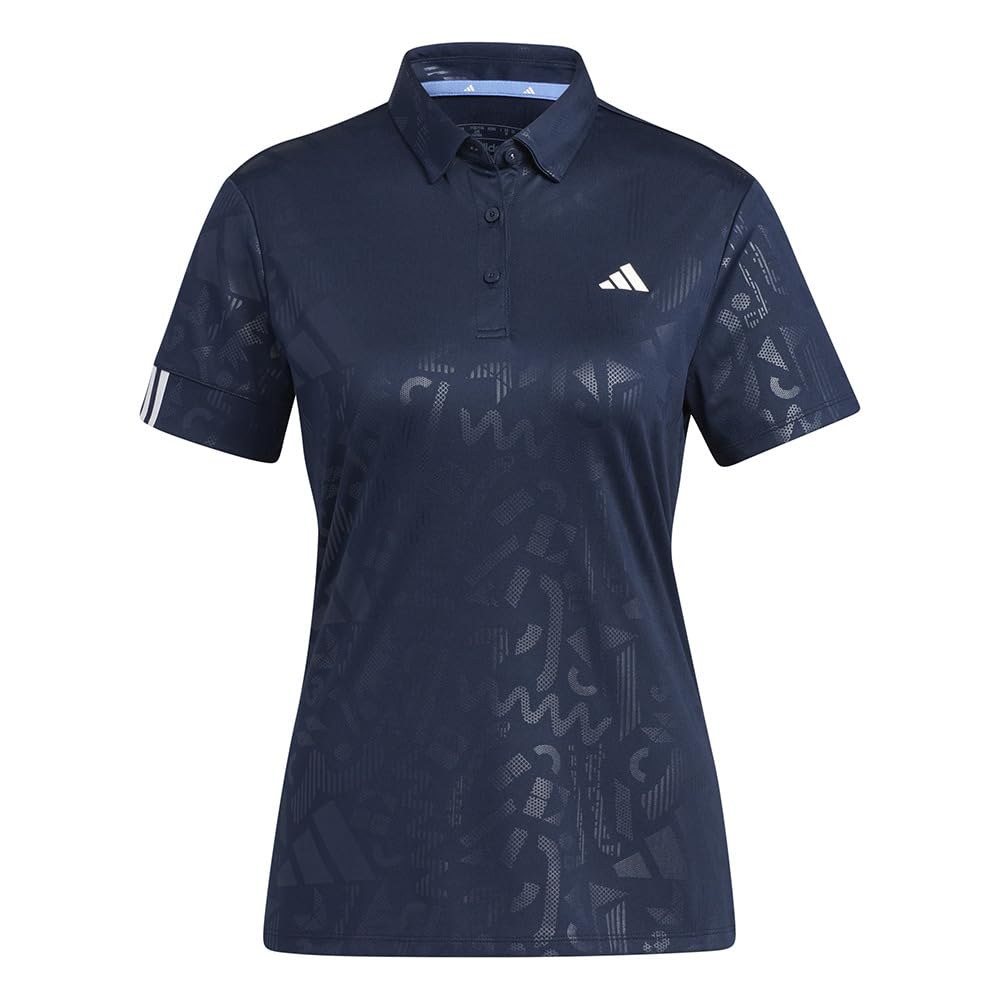 

Женская рубашка-поло для гольфа Adidas Golf с коротким рукавом и тисненым принтом, цвет College Navy, на пуговицах