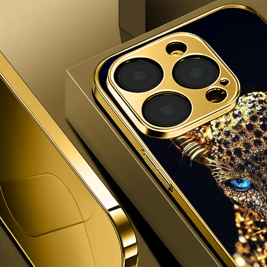 Diamant-inlaid Leopardenmuster Glas-Handyhülle geeignet für iPhone 17 16 15 14 13 12 11Pro/Max/Plus stoßfeste Rückseite