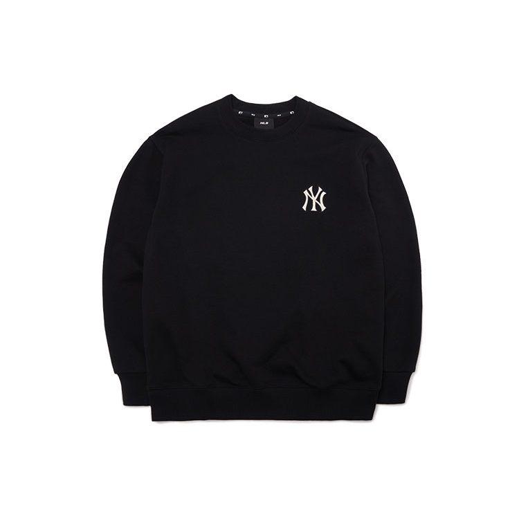 MLB Base Logo Sweatshirts Unisex Black Crew Neck Moderate Regular 3AMTC0114-50BKS