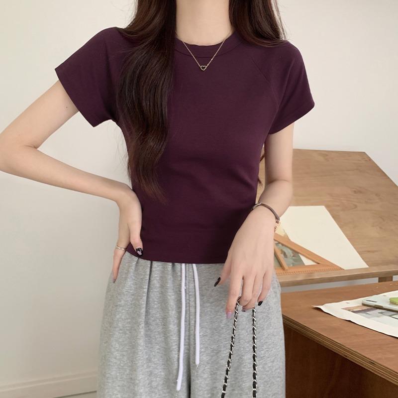 Summer Slim Fit and Thin Beautiful Shirt High Waist Spice Girls Short Tight Top Women's Shoulder Cotton Short-sleeved T-shirt Ins