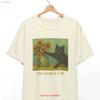 Van Gogh Cat Sunflower Art Parody T Shirt Funny Black Painting Whimsical Artistic Lover Gift Cute Vintage Homme Slightly
