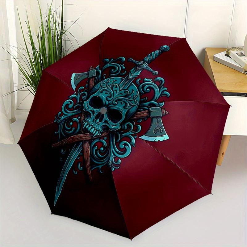 1pc Sword Skull Automatic Open/close Umbrella, 8-Rib sturdy structure, Portable Travel Umbrella, Parties, Everyday Use, 11130