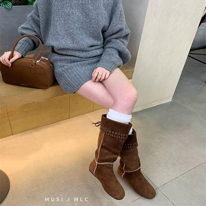 French retro long fashion boots 2025 autumn and winter new versatile thick heel two wear thin boots