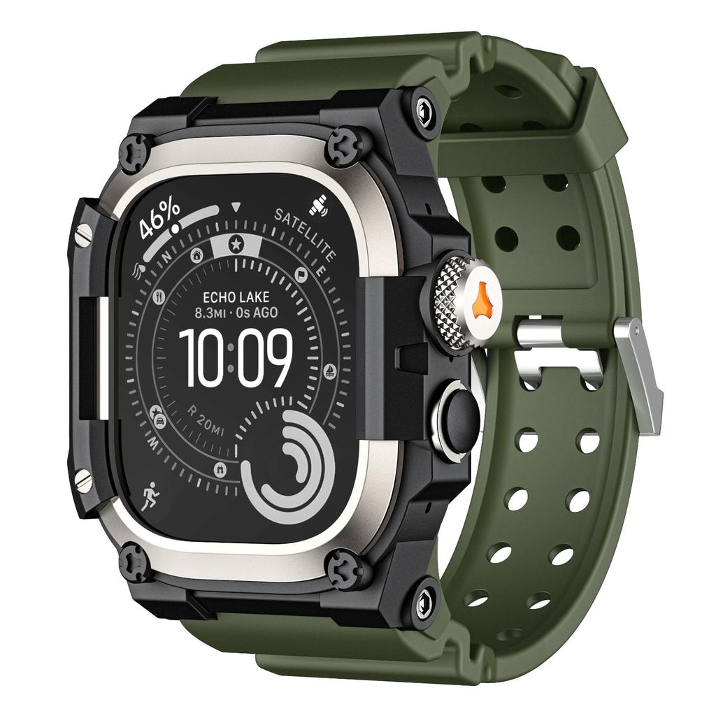 Robustes Integrationsband mit Hülle für Apple Watch Ultra 3/2/1 49mm Sport-Silikonarmband mit Metall-Stoßfängerabdeckung für iWatch Ultra