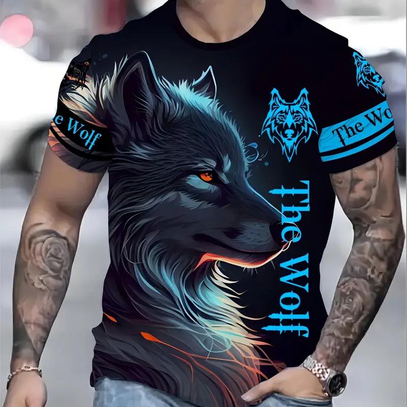 Men's Crew Neck Print Fierce Animal Pattern Oversized Men's Shirt Y2K Style Fashion Breathable Refreshing Short Sleeve