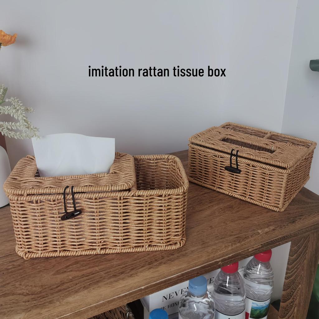 Waterproof Rattan Woven Tissue & Remote Storage Box for Living Room or Bathroom