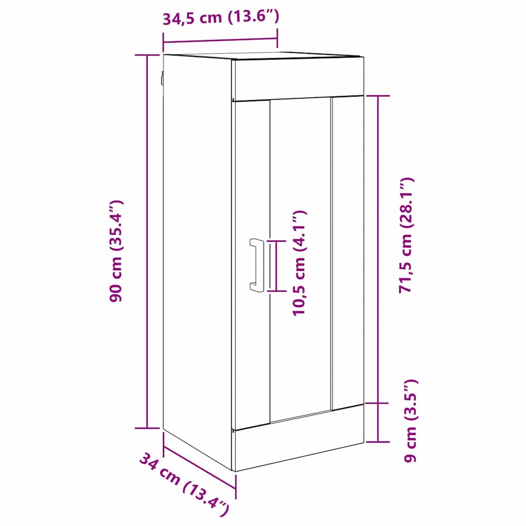 Wall Mounted Cabinet Black Oak Effect 34.5 X 34 X 90 Cm