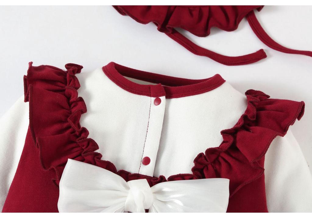 Newborn Girl Autumn/Winter Princess Romper: Velvet-Enhanced Bodysuit for 100 Days & Outings