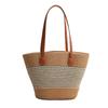 Shoulder Striped Straw Bag Woven Bag Large Capacity Portable Tote Bag Women's Beach Bag Zipper Vintage Woven