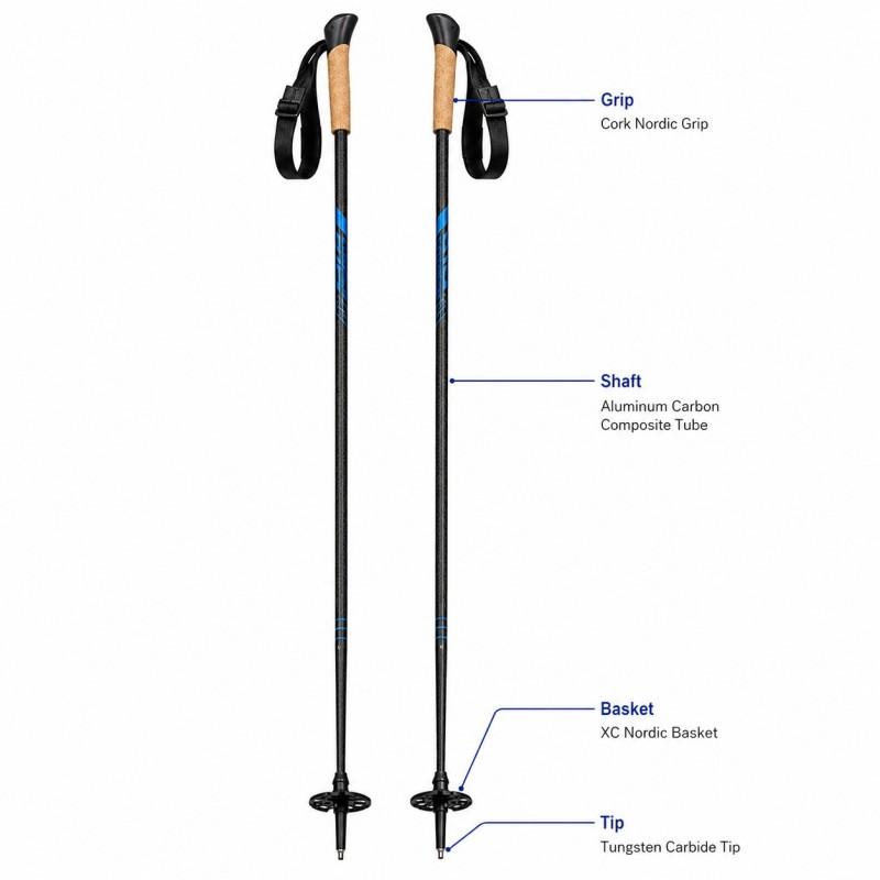 Zeroring Aluminum Carbon Nordic Ski Poles Cross Country Snow Poles With Cork Grip OEM
