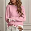 Women's Pullover Sweater with Lace Trim, Round Neck, Long Sleeves and Button
