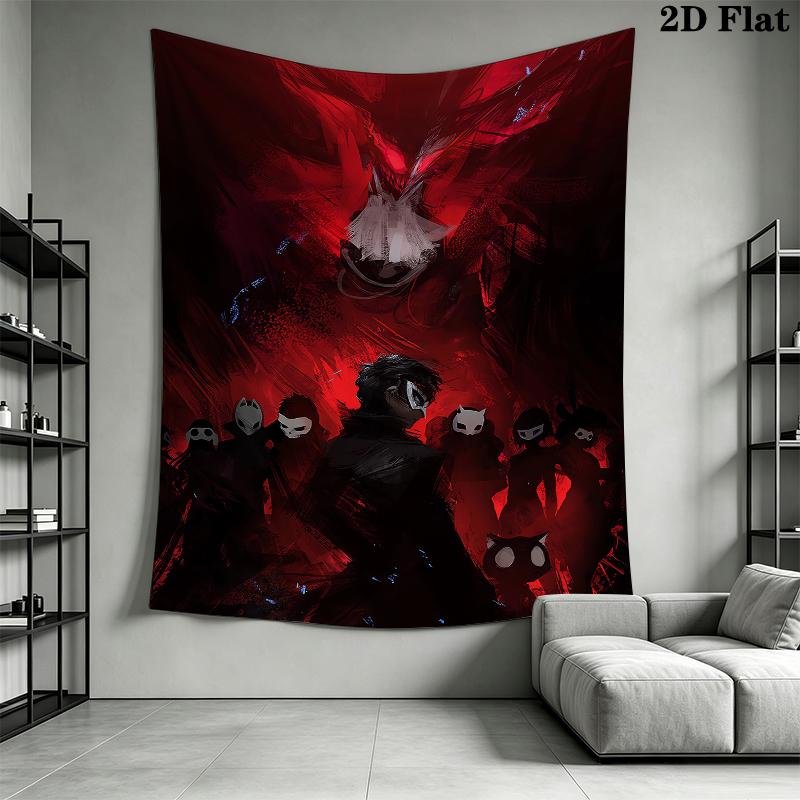 Persona Wall Tapestry Aesthetic Wall Hanging Printed Fabric Blanket Decorative Tapestries for Bedroom Living Room Home Decor