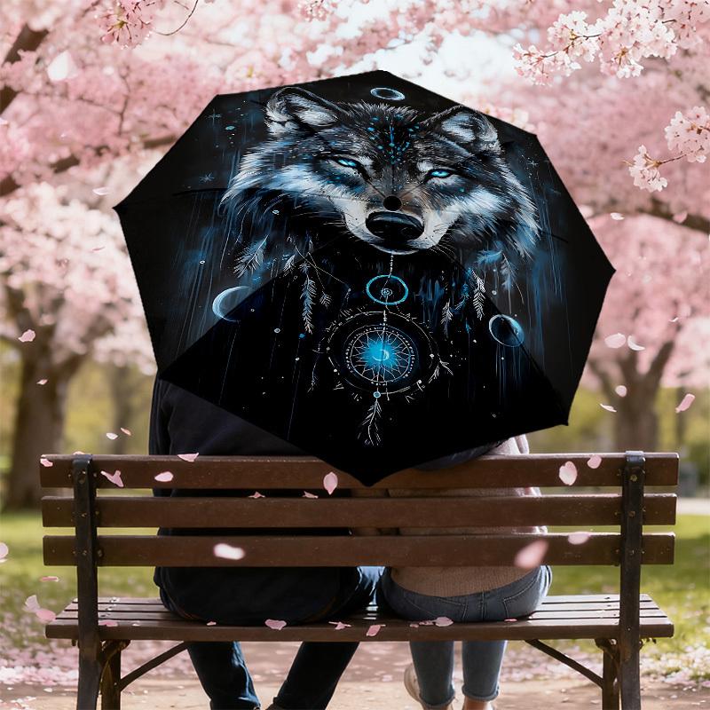 1 Stück Sternennacht Wolf Traumfänger Regenschirm, Outdoor Reiseaccessoire, Leicht & Langlebig, Perfektes Festivalgeschenk m1216005
