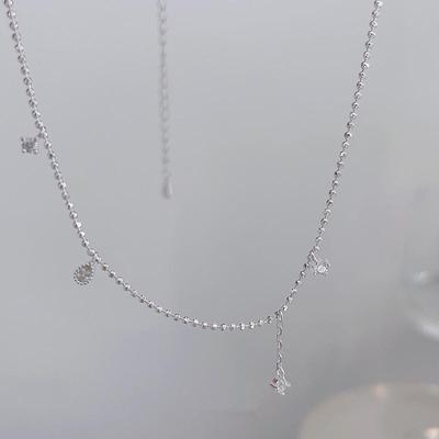 Women's Light Luxury Water Drop Tassel Necklace with Round Bead Chain - Cool, Simple, Shiny Zircon