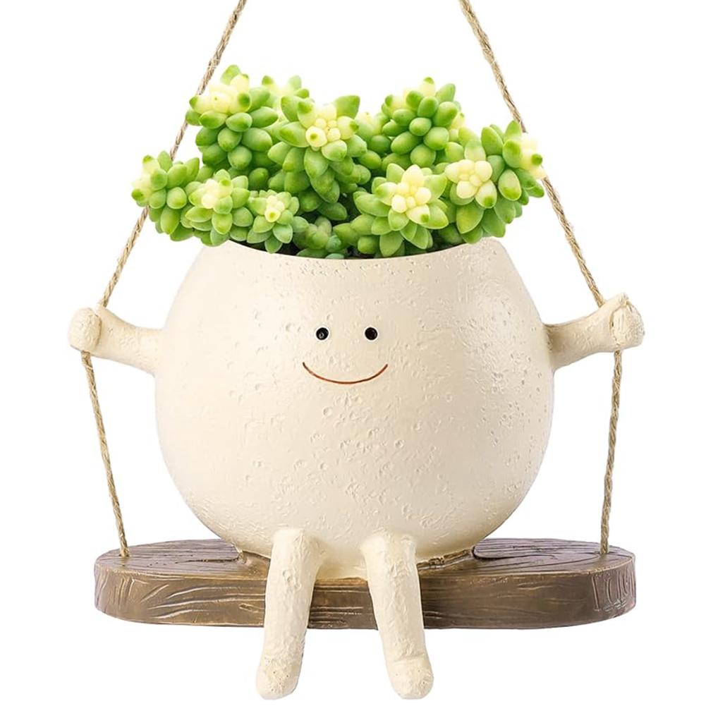 Hanging Hammock Planter Resin Hanging Swing Chair Planter Creative Smile Face Flower Container for Indoor Outdoor Plant