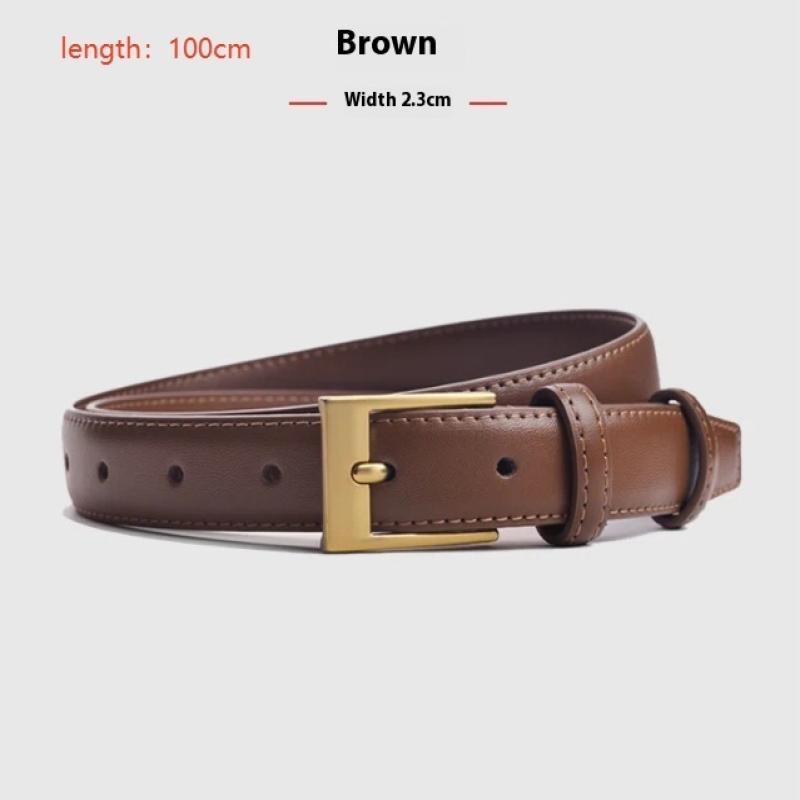 

Leather Goods Women s Belt Alloy Metal Pin Buckle Leather Matching Jeans Suit Black Brown Thin Waist Belt