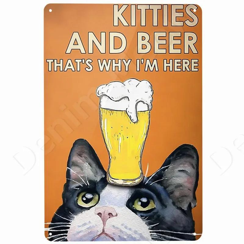 Cats and Wine Vintage Metal Sign Dog and Beer Wall Decoration for Bar Home Club Let Evening Be-Gin Tin Poster Funny Plate