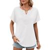 Spring and Summer New Style Solid-color V-neck Lace Loose Short-Sleeved T-shirt for Women