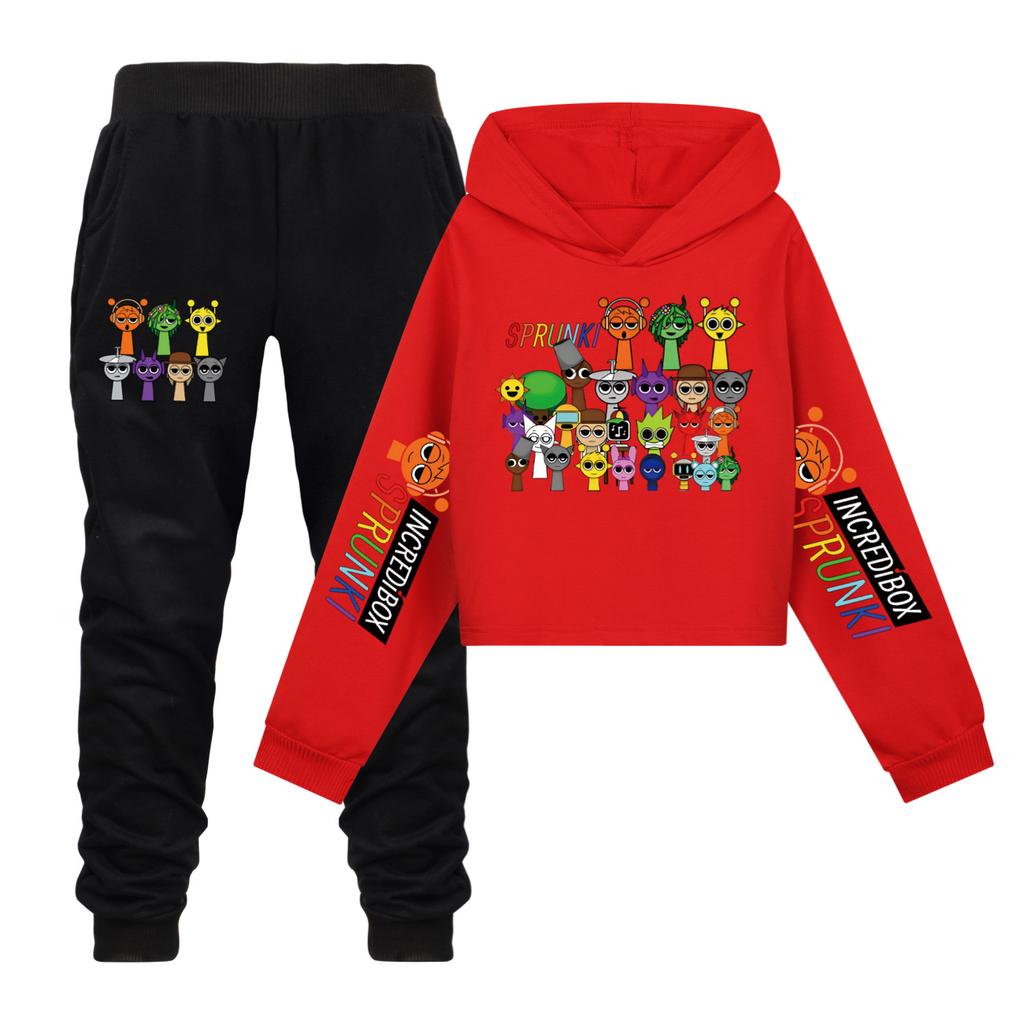 Roztomilé kreslené oblečení Sprunki pro děti Hra Incredibox Mikiny + Kalhoty Dívčí Podzimní Mikiny Pulovr s dlouhým rukávem