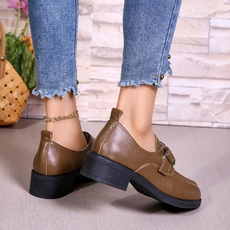 Chaussures Femme 2024 Mode Mocassins Talons Hauts Classiques Escarpins de Bureau Femme Boucle Bout Rond Talon Moyen Slip-on Chaussures pour Dames