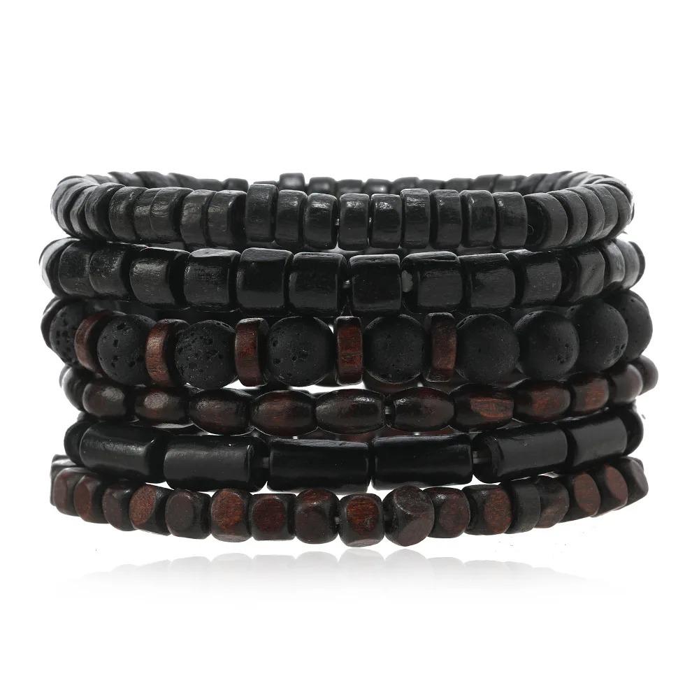 Braided Leather Bracelets for Men Vintage Life Tree Charm Wood Beads Ethnic Tribal Wristband Rope Bracelet Set