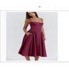 Women's Spaghetti Strap Midi Dress Solid Bustier High Waist Flared Swing Mid-Calf Sundress