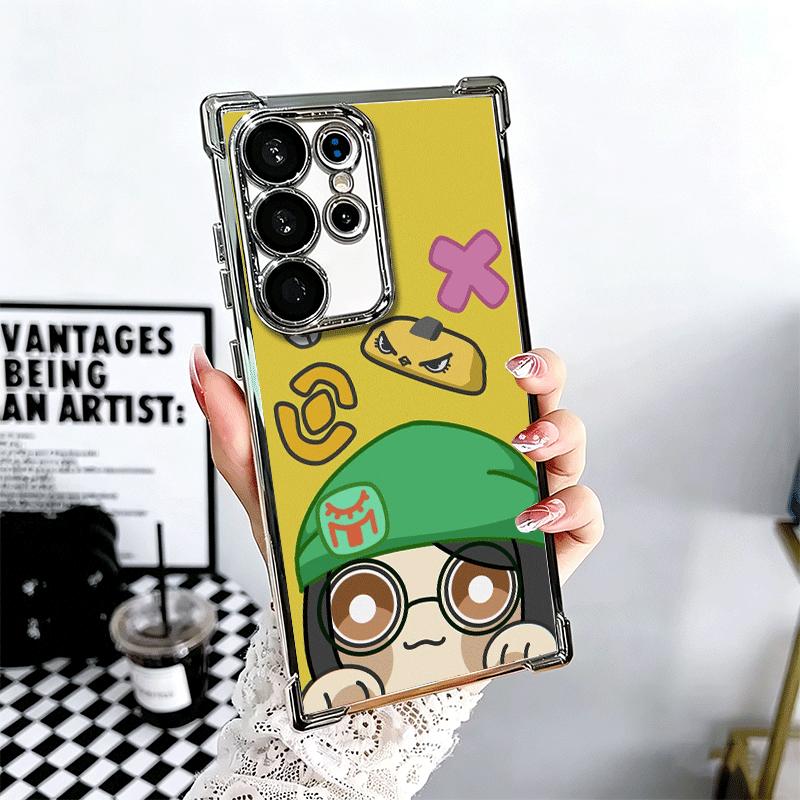 V-Valorant Cute Catoon Plating Phone Case For Samsung Galaxy S24 S25 FE S26 Edge S23 Ultra S22 S21 Plus S20 Anti-Fall Airabag Co