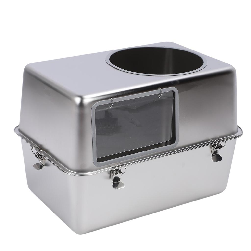 Enclosed Metal Cat Litter Box with Lid Scoop Prevent Splashing Stainless Steel Top Entry Cat Toilet For Multiple Cats