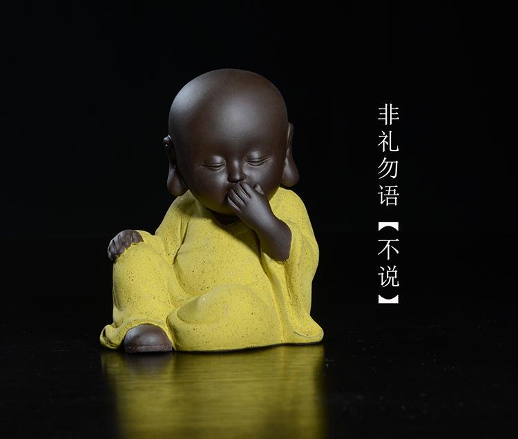 10cm Height Purple Clay Tea Pet Four Bu Little Monk Ornament Zen Tea Play Creative Buddhist Ceramic Crafts Decoration Shami