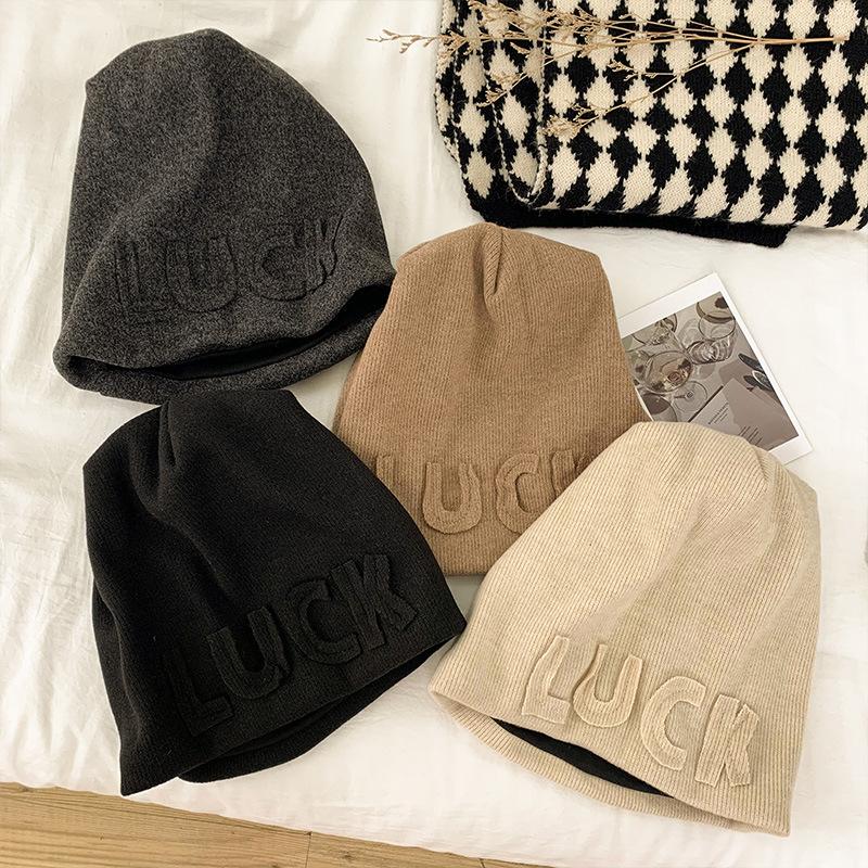 Letter Pile of Hats for Women In Autumn and Winter Big Head Circumference Korean Street Bombing Cold Hat Trendy Loose Ear Protection Hat Men