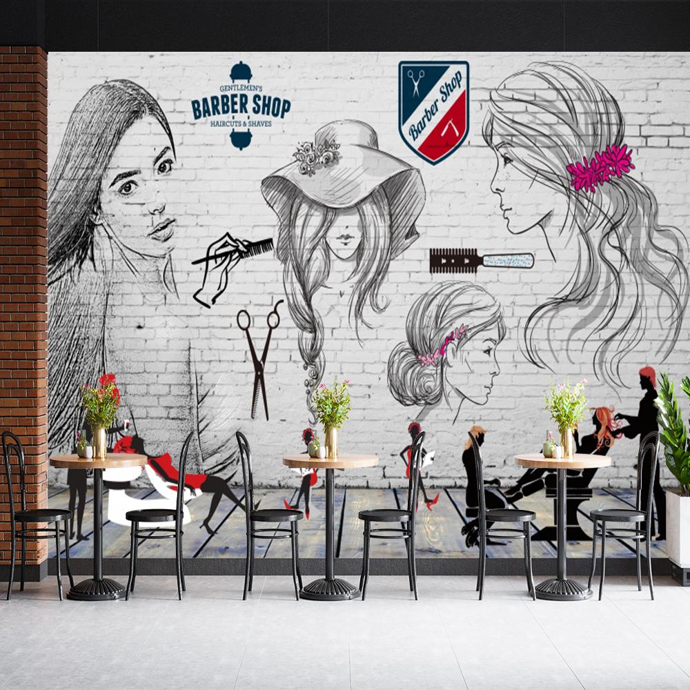 Retro Trend Frizerie Tapet Magazin de frumusete Picturi murale Salon de coafura Tapet de fundal