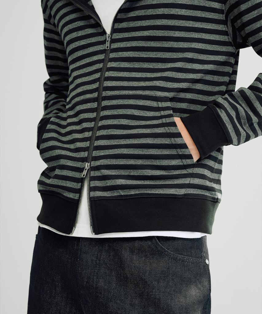 Takeasy [Crop T-Shirt Added] Striped Crop Zip-Up Hoodie (Charcoal)