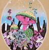 Miken Psychedelische Paddenstoel T-shirt Heren Medium Tan Trippy Grafisch T-shirt NWT