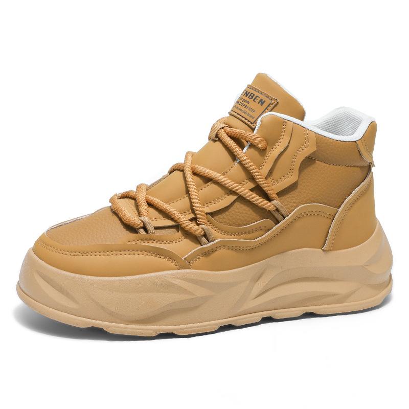 

Студенческие однотонные высокие туфли на шнуровке в корейском стиле, модные модные туфли на толстой подошве, увеличивающие рост, молодежные простые повседневные туфли 44