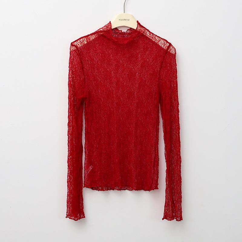 Spring Lace Design: Semi-High Neck Slim Top