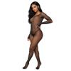 Sexy Shiny Hollow Long Sleeve Bodysuit Lingerie Plus Size Woman Fishnet Costumes Black Mesh Stocking Body Suit
