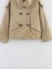 European and American Women's Double-Breasted Belted Short Trench Coat with Stand Collar