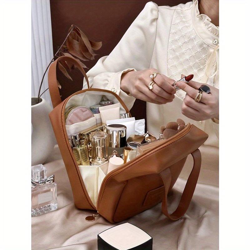 1pc High Quality Travel Large Capacity Multi-Pocket Cosmetic Bag, PU Leather Waterproof Portable Toiletry Bag, Perfect Makeup Storage Bag Perfect