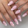 24Pcs Yellow French Full Cover Nails Tips Mid-length Almond Detachable False Nails 3D Flower Pearl Starburst Press on Fake Nails