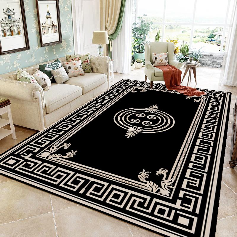Luxury Black Frame Living Room Carpet Sofa Table Side Large Area Rug European Bedroom Decoration Rugs Hall Study Decor Floor Mat