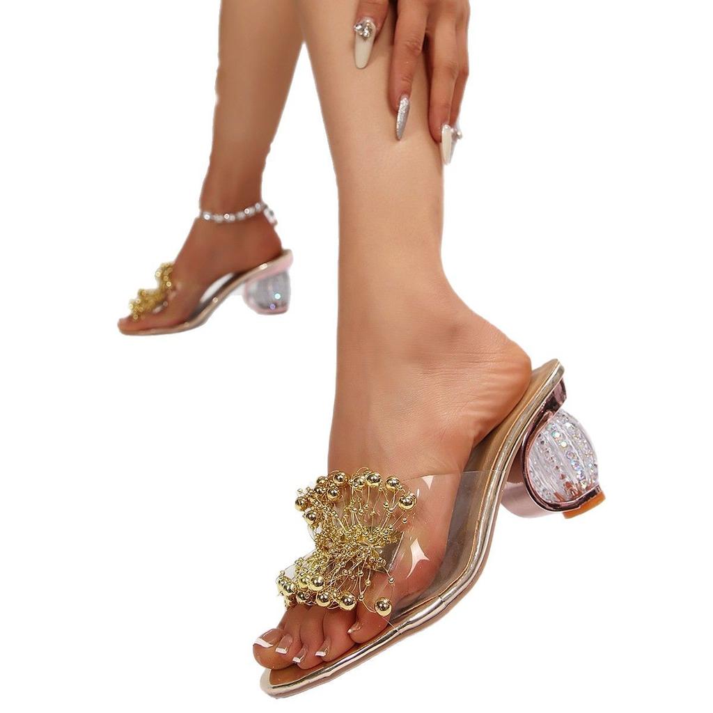 Women's Rhinestones Flower Sandals Sleeves Transparent Platform Party Fashion Cool Slippers High Heels