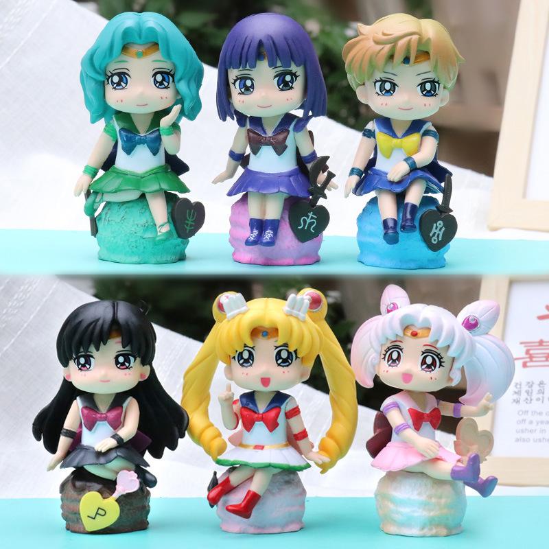 

Sailor Moon Anime Figure 6Pcs Set Q Version Pvc Collectible Model Doll Cake Topper for Home Decoration & Fans Birthday Gift 12cm