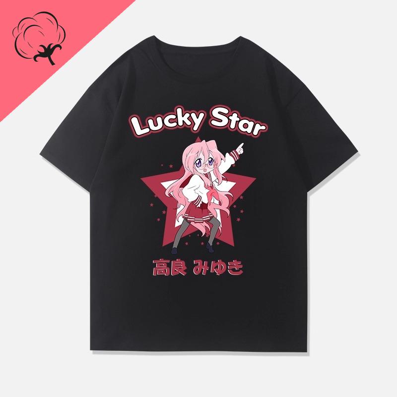 Anime Shirt Lucky Star Konata Camiseta Hot Sale Cotton Comic Y2k Clothes Cartoon Izumi Kagami Aesthetic Print Tee Unisexga Tops