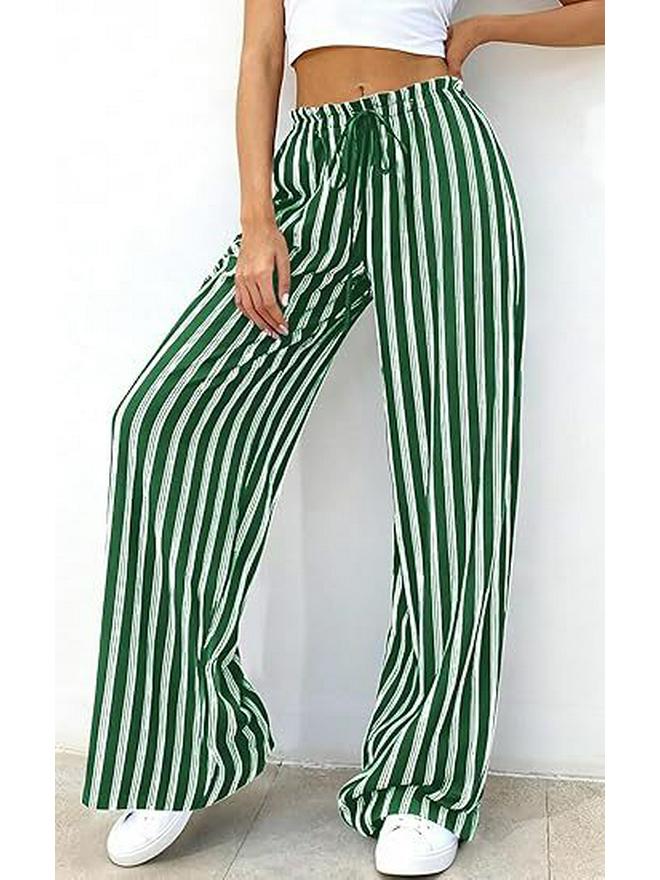 2026 Fashion Striped Elastic Waist Wide Leg Casual Pants