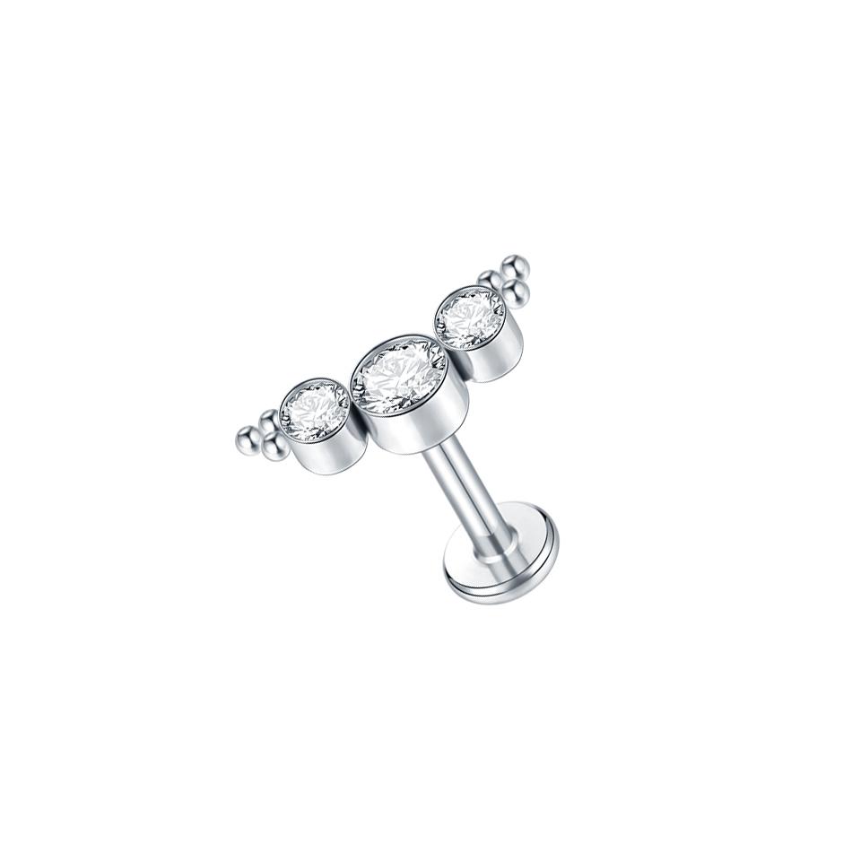 1Pc G23 Titanium Labret Ear Tragus Earring Stud Internally Threaded Zircon Lip Rings Cartilage Helix Piercing Body Jewelry 16G