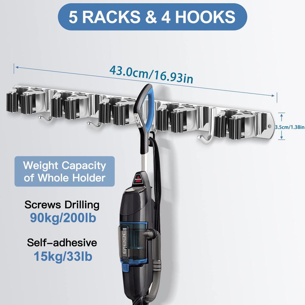 Wall Mount Mop Organizer Holder Broom Hook Stainless Steel Storage Hook Kitchen Bathroom Organization Accessories